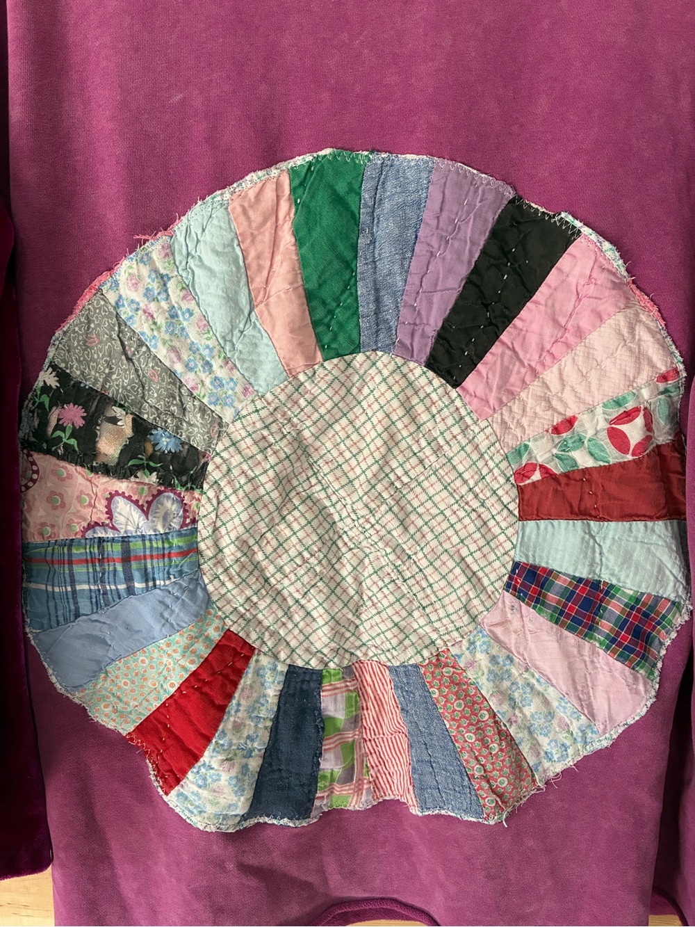 Upcycled Umgee Magenta Patchwork
w/Velvet Bell Sleeves Best for M-XL - Picture 5 of 5